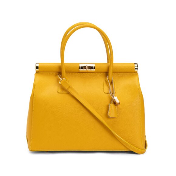 GAVE LUX Giallo Made In Italy Leather Ladylike Top Frame Satchel